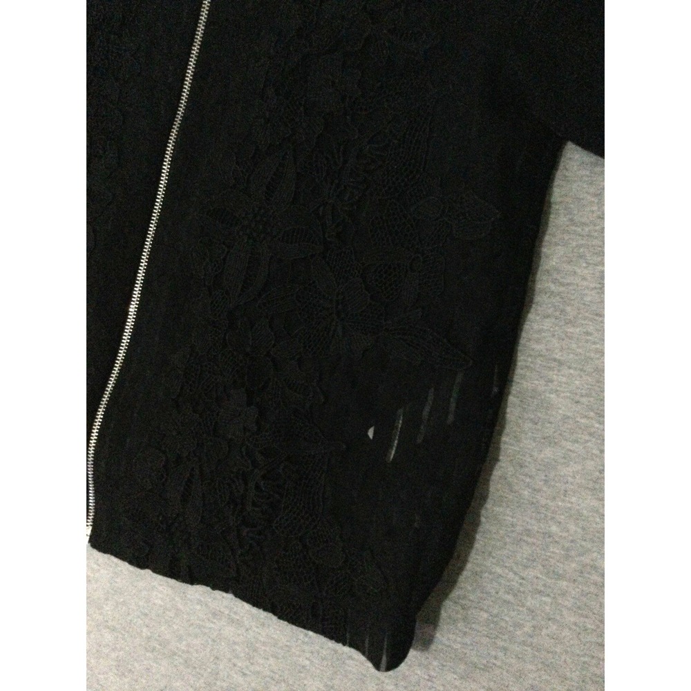 Chico's Jacket Womens 0 Black Floral Embroidered Crochet Lace Boho zipper US S - Picture 2 of 14